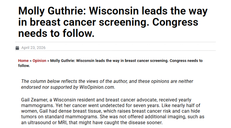 Molly Guthrie: Wisconsin leads the way in breast cancer screening. Congress needs to follow.